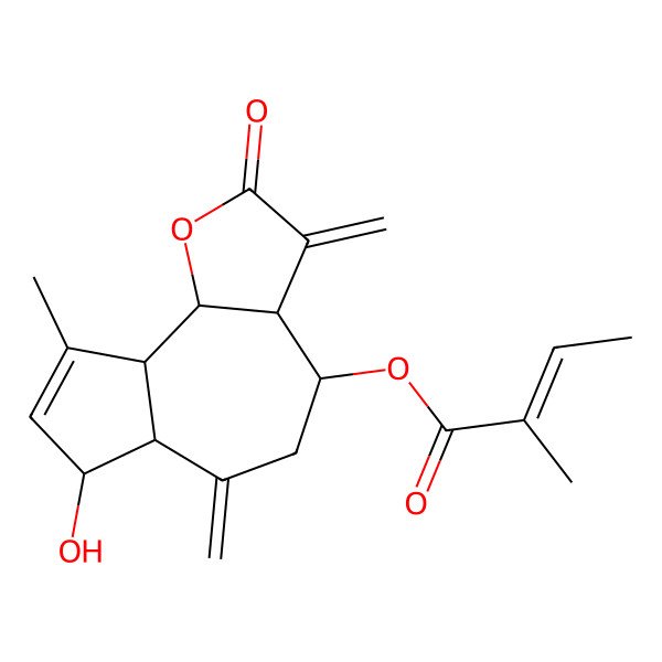 2D Structure of [(3aR,4R,6aR,7S,9aR,9bR)-7-hydroxy-9-methyl-3,6-dimethylidene-2-oxo-4,5,6a,7,9a,9b-hexahydro-3aH-azuleno[4,5-b]furan-4-yl] (Z)-2-methylbut-2-enoate