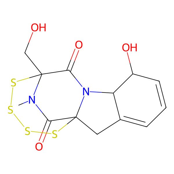 2D Structure of 7-Hydroxy-11-(hydroxymethyl)-17-methyl-12,13,14,15-tetrathia-9,17-diazatetracyclo[9.4.2.01,9.03,8]heptadeca-3,5-diene-10,16-dione