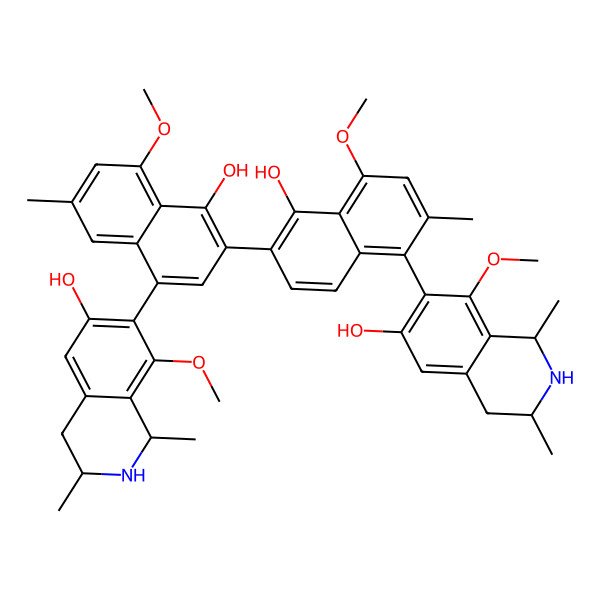 2D Structure of (1R,3R)-7-[4-hydroxy-3-[1-hydroxy-5-[(1S,3S)-6-hydroxy-8-methoxy-1,3-dimethyl-1,2,3,4-tetrahydroisoquinolin-7-yl]-8-methoxy-6-methylnaphthalen-2-yl]-5-methoxy-7-methylnaphthalen-1-yl]-8-methoxy-1,3-dimethyl-1,2,3,4-tetrahydroisoquinolin-6-ol