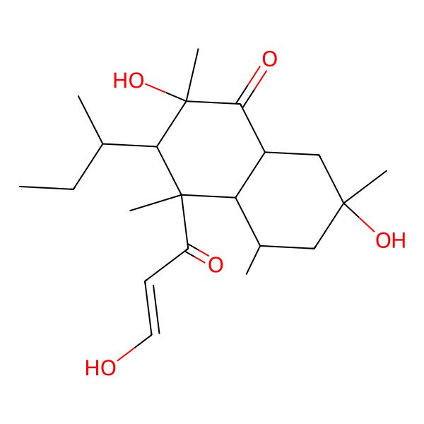 2D Structure of 3-Butan-2-yl-2,7-dihydroxy-4-(3-hydroxyprop-2-enoyl)-2,4,5,7-tetramethyl-3,4a,5,6,8,8a-hexahydronaphthalen-1-one