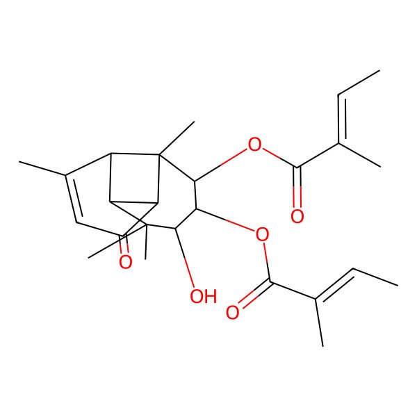 2D Structure of [5-Hydroxy-2,6,6,9-tetramethyl-3-(2-methylbut-2-enoyloxy)-11-oxo-4-tricyclo[5.4.0.02,8]undec-9-enyl] 2-methylbut-2-enoate