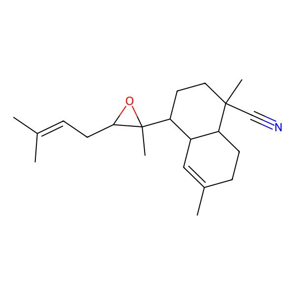 2D Structure of 1,6-dimethyl-4-[2-methyl-3-(3-methylbut-2-enyl)oxiran-2-yl]-3,4,4a,7,8,8a-hexahydro-2H-naphthalene-1-carbonitrile