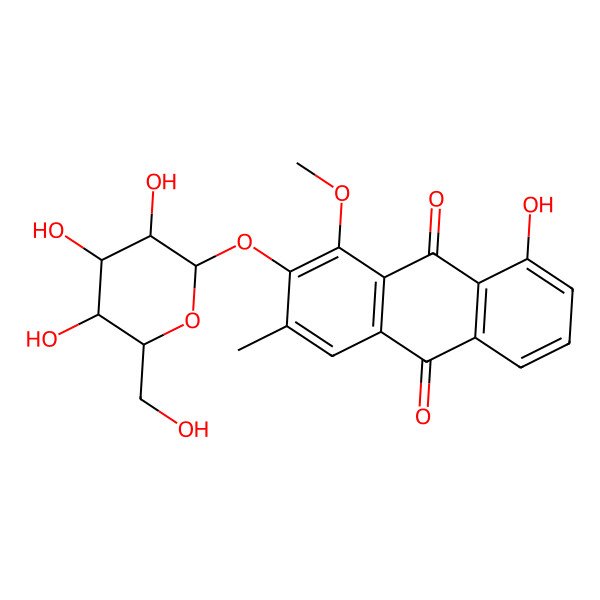 2D Structure of 8-hydroxy-1-methoxy-3-methyl-2-[(2S,3S,4R,5S,6R)-3,4,5-trihydroxy-6-(hydroxymethyl)oxan-2-yl]oxyanthracene-9,10-dione