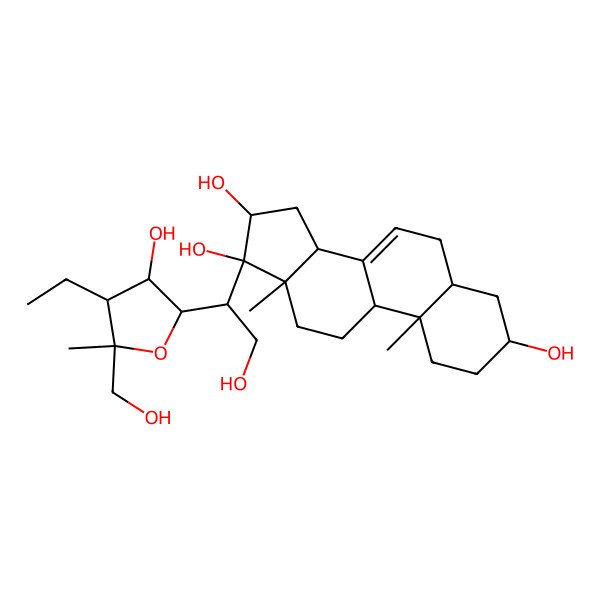 2D Structure of 17-[1-[4-Ethyl-3-hydroxy-5-(hydroxymethyl)-5-methyloxolan-2-yl]-2-hydroxyethyl]-10,13-dimethyl-1,2,3,4,5,6,9,11,12,14,15,16-dodecahydrocyclopenta[a]phenanthrene-3,16,17-triol