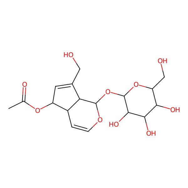 2D Structure of [(1S,4aR,5S,7aS)-7-(hydroxymethyl)-1-[(2S,3R,4S,5S,6R)-3,4,5-trihydroxy-6-(hydroxymethyl)oxan-2-yl]oxy-1,4a,5,7a-tetrahydrocyclopenta[c]pyran-5-yl] acetate