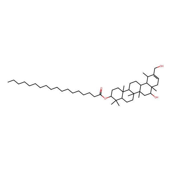 2D Structure of [(3S,4aR,6aR,6aR,6bR,8S,8aS,12S,12aR,14aR,14bR)-8-hydroxy-11-(hydroxymethyl)-4,4,6a,6b,8a,12,14b-heptamethyl-2,3,4a,5,6,6a,7,8,9,12,12a,13,14,14a-tetradecahydro-1H-picen-3-yl] octadecanoate