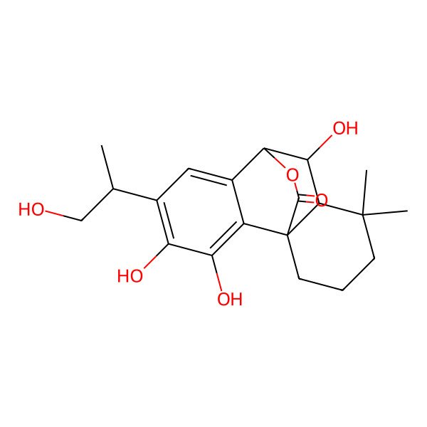 2D Structure of (1R,8R,9R,10S)-3,4,9-trihydroxy-5-[(2S)-1-hydroxypropan-2-yl]-11,11-dimethyl-16-oxatetracyclo[6.6.2.01,10.02,7]hexadeca-2,4,6-trien-15-one