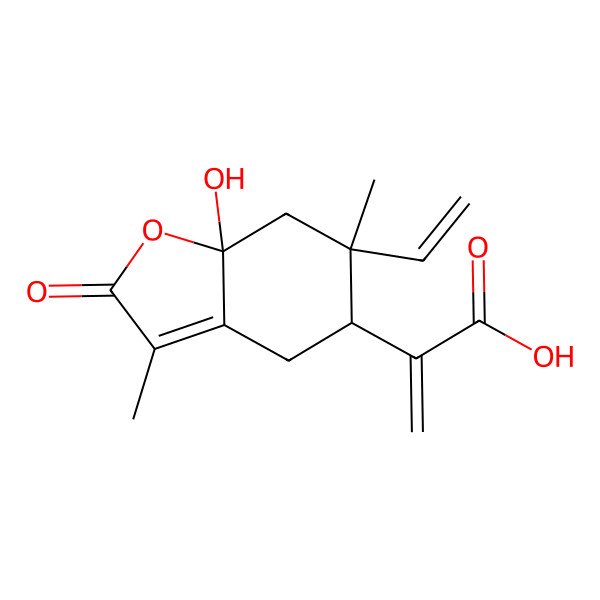2D Structure of 2-[(5R,6S,7aS)-6-ethenyl-7a-hydroxy-3,6-dimethyl-2-oxo-5,7-dihydro-4H-1-benzofuran-5-yl]prop-2-enoic acid