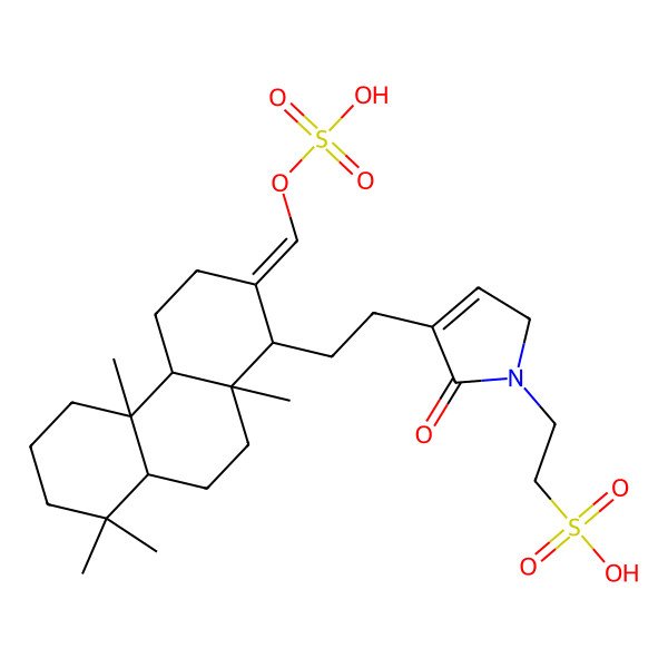 2D Structure of 2-[4-[2-[(1R,2E,4aR,4bS,8aS,10aS)-4b,8,8,10a-tetramethyl-2-(sulfooxymethylidene)-1,3,4,4a,5,6,7,8a,9,10-decahydrophenanthren-1-yl]ethyl]-5-oxo-2H-pyrrol-1-yl]ethanesulfonic acid