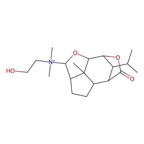 2D Structure of 2-hydroxyethyl-dimethyl-[(1S,3S,4S,7S,8S,11R,12R,13S)-12-methyl-9-oxo-13-propan-2-yl-2,10-dioxatetracyclo[5.4.1.18,11.04,12]tridecan-3-yl]azanium