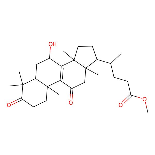 2D Structure of methyl (4R)-4-[(5R,7S,10S,13R,14R,17R)-7-hydroxy-4,4,10,13,14-pentamethyl-3,11-dioxo-2,5,6,7,12,15,16,17-octahydro-1H-cyclopenta[a]phenanthren-17-yl]pentanoate