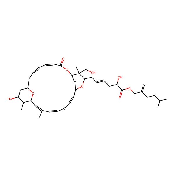 2D Structure of (5-methyl-2-methylidenehexyl) (Z,2S)-2-hydroxy-6-[(1S,4Z,6E,9R,11R,12S,13S,14E,16Z,19E,21R,23R,24R)-11-hydroxy-24-(hydroxymethyl)-12,15,24-trimethyl-3-oxo-2,22,26-trioxatricyclo[19.3.1.19,13]hexacosa-4,6,14,16,19-pentaen-23-yl]hex-4-enoate