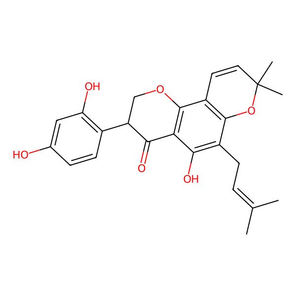 2D Structure of 3-(2,4-Dihydroxyphenyl)-5-hydroxy-8,8-dimethyl-6-(3-methylbut-2-enyl)-2,3-dihydropyrano[2,3-h]chromen-4-one