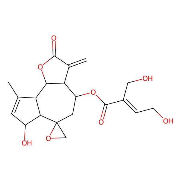 2D Structure of [(3aR,4R,6R,6aS,7R,9aR,9bR)-7-hydroxy-9-methyl-3-methylidene-2-oxospiro[4,5,6a,7,9a,9b-hexahydro-3aH-azuleno[4,5-b]furan-6,2'-oxirane]-4-yl] (E)-4-hydroxy-2-(hydroxymethyl)but-2-enoate