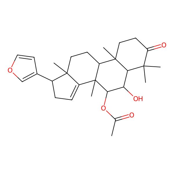 2D Structure of [(5R,6R,7S,8R,9R,10R,13S,17R)-17-(furan-3-yl)-6-hydroxy-4,4,8,10,13-pentamethyl-3-oxo-1,2,5,6,7,9,11,12,16,17-decahydrocyclopenta[a]phenanthren-7-yl] acetate