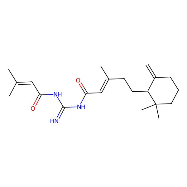 2D Structure of 5-[(1S)-2,2-dimethyl-6-methylidenecyclohexyl]-3-methyl-N-[N-(3-methylbut-2-enoyl)carbamimidoyl]pent-2-enamide