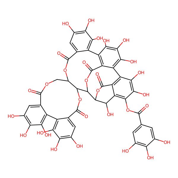 2D Structure of [(1R,2R,20R,42S,46S)-7,8,9,12,13,14,25,26,27,30,31,32,35,36,46-pentadecahydroxy-4,17,22,40,44-pentaoxo-3,18,21,41,43-pentaoxanonacyclo[27.13.3.138,42.02,20.05,10.011,16.023,28.033,45.034,39]hexatetraconta-5,7,9,11,13,15,23,25,27,29(45),30,32,34(39),35,37-pentadecaen-37-yl] 3,4,5-trihydroxybenzoate