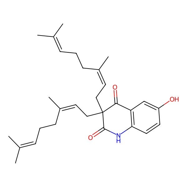2D Structure of 3,3-bis(3,7-dimethylocta-2,6-dienyl)-6-hydroxy-1H-quinoline-2,4-dione 2D Structure of 3,3-bis(3,7-dimethylocta-2,6-dienyl)-6-hydroxy-1H-quinoline-2,4-dione