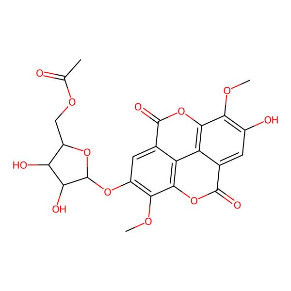 2D Structure of 3,3'-di-O-Methylellagic acid 4-(5''-acetyl)-alpha-L-arabinofuranoside