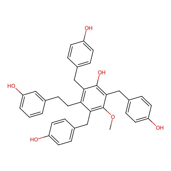 2D Structure of 3,3'-Dihydroxy-5-methoxy-2,4,6-tri(4-hydroxybenzyl)bibenzyl