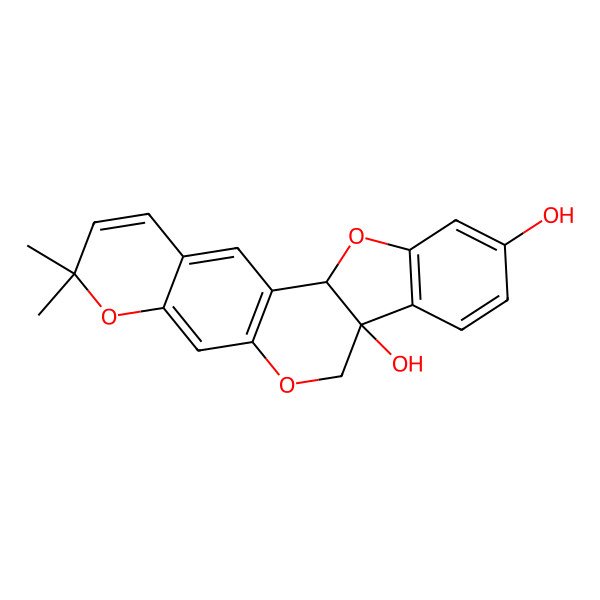 2D Structure of 3,3-Dimethyl-3H,7H-benzofuro[3,2-c]pyrano[3,2-g][1]benzopyran-7a,10(12aH)-diol, 9CI
