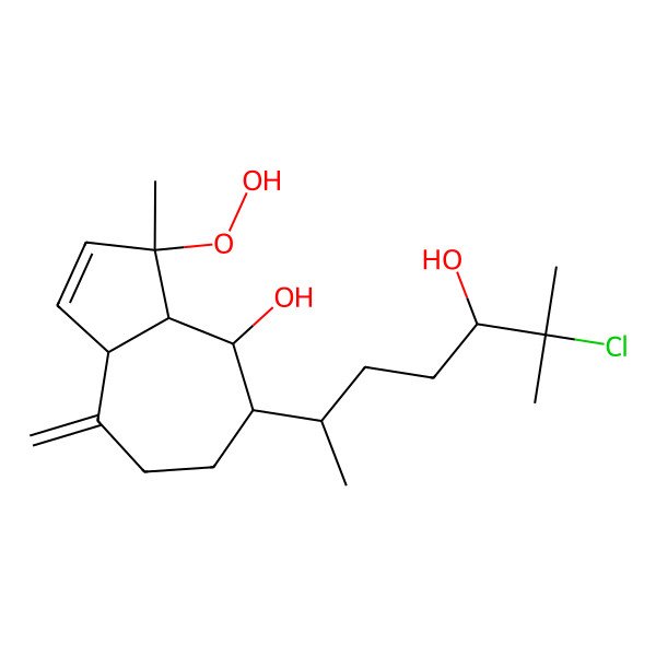 2D Structure of 5-(6-Chloro-5-hydroxy-6-methylheptan-2-yl)-3-hydroperoxy-3-methyl-8-methylidene-3a,4,5,6,7,8a-hexahydroazulen-4-ol