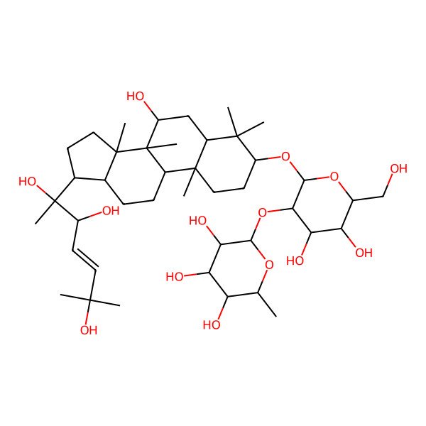 2D Structure of 2-[4,5-dihydroxy-6-(hydroxymethyl)-2-[[7-hydroxy-4,4,8,10,14-pentamethyl-17-(2,3,6-trihydroxy-6-methylhept-4-en-2-yl)-2,3,5,6,7,9,11,12,13,15,16,17-dodecahydro-1H-cyclopenta[a]phenanthren-3-yl]oxy]oxan-3-yl]oxy-6-methyloxane-3,4,5-triol