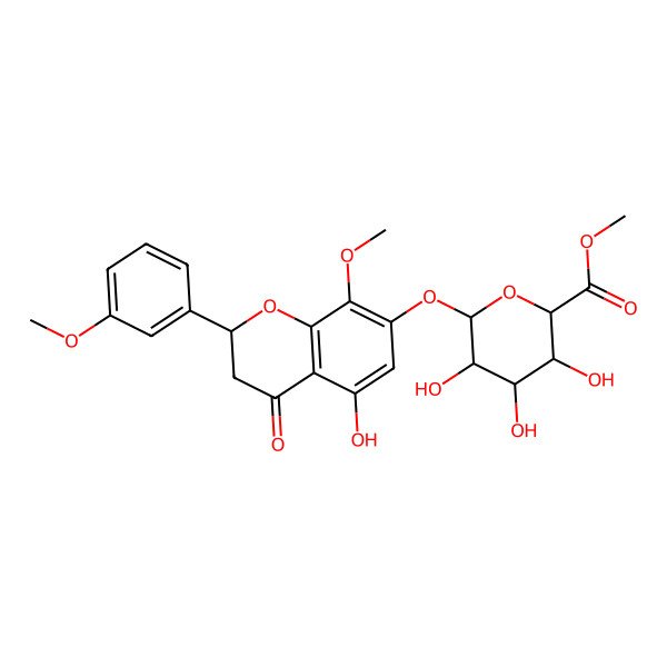 2D Structure of beta-D-Glucopyranosiduronic acid, (2S)-3,4-dihydro-5-hydroxy-8-methoxy-2-(3-methoxyphenyl)-4-oxo-2H-1-benzopyran-7-yl, methyl ester