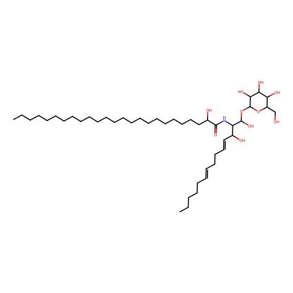 2D Structure of N-[1,3-dihydroxy-1-[3,4,5-trihydroxy-6-(hydroxymethyl)oxan-2-yl]oxytetradeca-4,8-dien-2-yl]-2-hydroxypentacosanamide