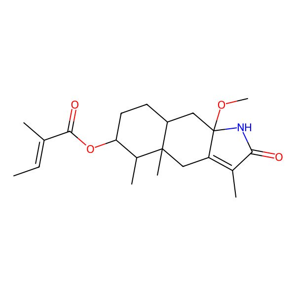 2D Structure of (9a-Methoxy-3,4a,5-trimethyl-2-oxo-1,4,5,6,7,8,8a,9-octahydrobenzo[f]indol-6-yl) 2-methylbut-2-enoate