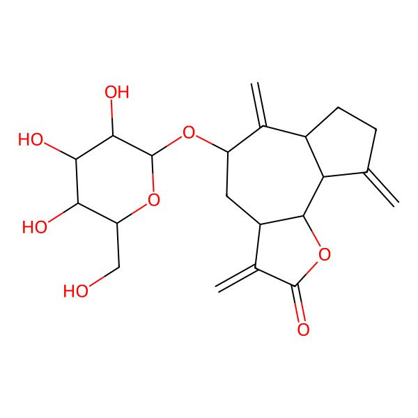 2D Structure of (3aS,5S,6aR,9aR,9bS)-3,6,9-trimethylidene-5-[(2S,3R,4S,5S,6R)-3,4,5-trihydroxy-6-(hydroxymethyl)oxan-2-yl]oxy-3a,4,5,6a,7,8,9a,9b-octahydroazuleno[4,5-b]furan-2-one