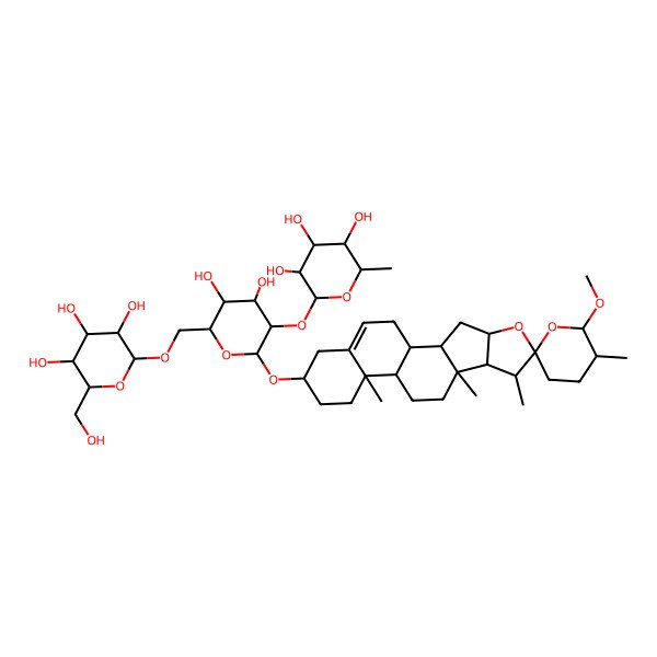 2D Structure of (2R,3S,4R,5R,6S)-2-[(2S,3S,4R,5R,6S)-4,5-dihydroxy-2-[(1S,2S,4S,5'R,6R,6'R,7R,8R,9S,12S,13R,16S)-6'-methoxy-5',7,9,13-tetramethylspiro[5-oxapentacyclo[10.8.0.02,9.04,8.013,18]icos-18-ene-6,2'-oxane]-16-yl]oxy-6-[[(2S,3S,4R,5R,6S)-3,4,5-trihydroxy-6-(hydroxymethyl)oxan-2-yl]oxymethyl]oxan-3-yl]oxy-6-methyloxane-3,4,5-triol