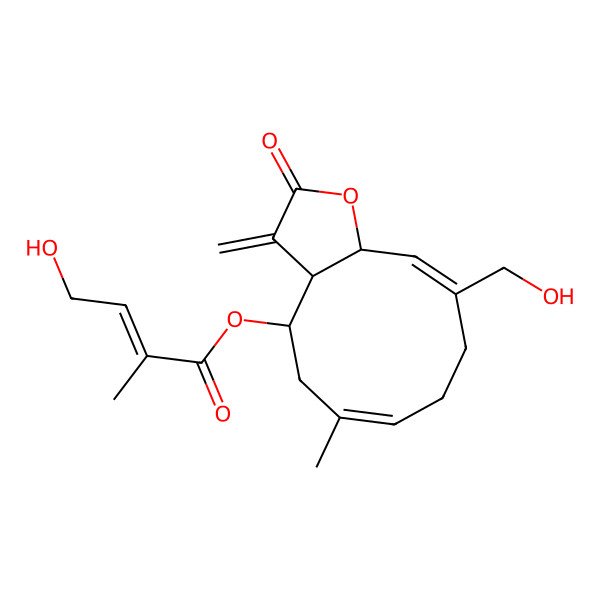 2D Structure of [(3aR,4R,11aR)-10-(hydroxymethyl)-6-methyl-3-methylidene-2-oxo-3a,4,5,8,9,11a-hexahydrocyclodeca[b]furan-4-yl] 4-hydroxy-2-methylbut-2-enoate
