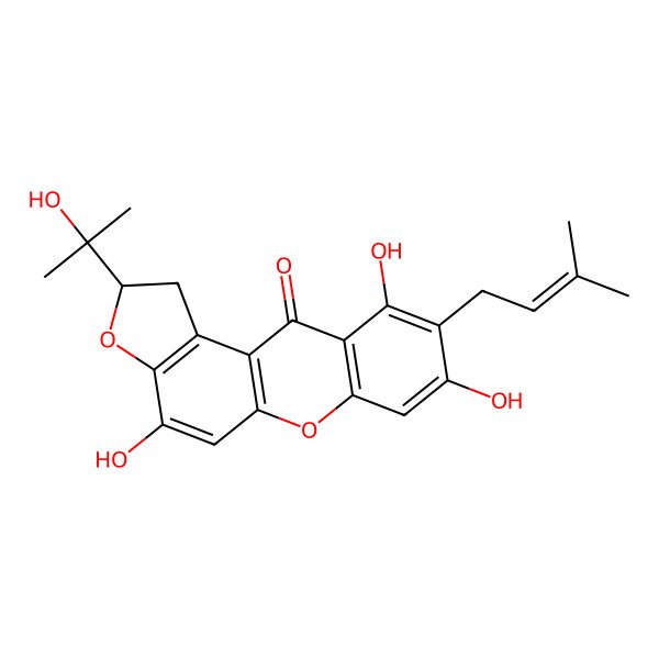 2D Structure of (2S)-4,8,10-trihydroxy-2-(2-hydroxypropan-2-yl)-9-(3-methylbut-2-enyl)-1,2-dihydrofuro[3,2-a]xanthen-11-one