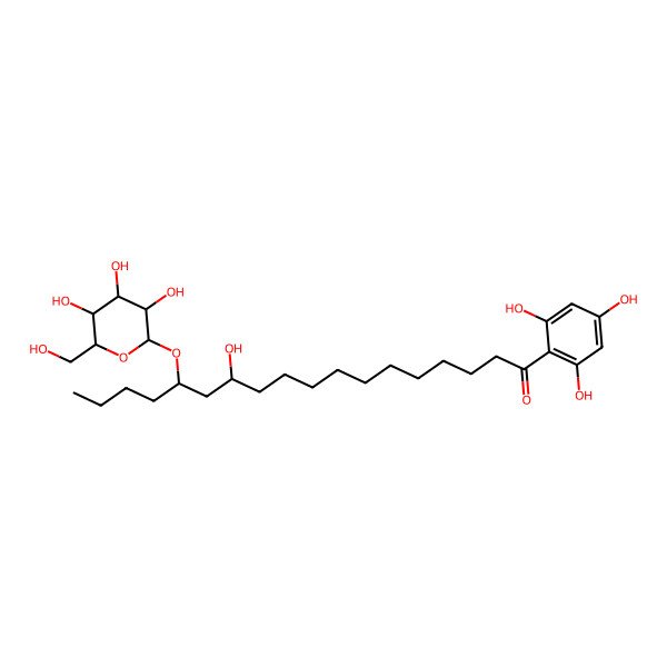 2D Structure of 12-Hydroxy-14-[3,4,5-trihydroxy-6-(hydroxymethyl)oxan-2-yl]oxy-1-(2,4,6-trihydroxyphenyl)octadecan-1-one