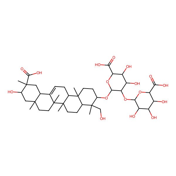 2D Structure of (2S,3S,4S,5R,6R)-6-[(2R,3R,4S,5S,6S)-2-[[(3S,4S,4aR,6aR,6bS,8aS,10R,11S,12aR,14aR,14bR)-11-carboxy-10-hydroxy-4-(hydroxymethyl)-4,6a,6b,8a,11,14b-hexamethyl-1,2,3,4a,5,6,7,8,9,10,12,12a,14,14a-tetradecahydropicen-3-yl]oxy]-6-carboxy-4,5-dihydroxyoxan-3-yl]oxy-3,4,5-trihydroxyoxane-2-carboxylic acid