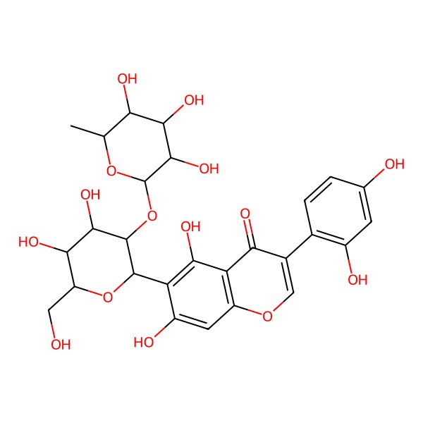 2D Structure of 6-[(2S,3R,4S,5R,6R)-4,5-dihydroxy-6-(hydroxymethyl)-3-[(2S,3R,4R,5R,6S)-3,4,5-trihydroxy-6-methyloxan-2-yl]oxyoxan-2-yl]-3-(2,4-dihydroxyphenyl)-5,7-dihydroxychromen-4-one