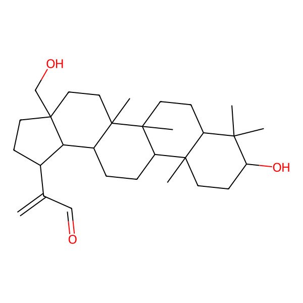 2D Structure of 2-[9-Hydroxy-3a-(hydroxymethyl)-5a,5b,8,8,11a-pentamethyl-1,2,3,4,5,6,7,7a,9,10,11,11b,12,13,13a,13b-hexadecahydrocyclopenta[a]chrysen-1-yl]prop-2-enal