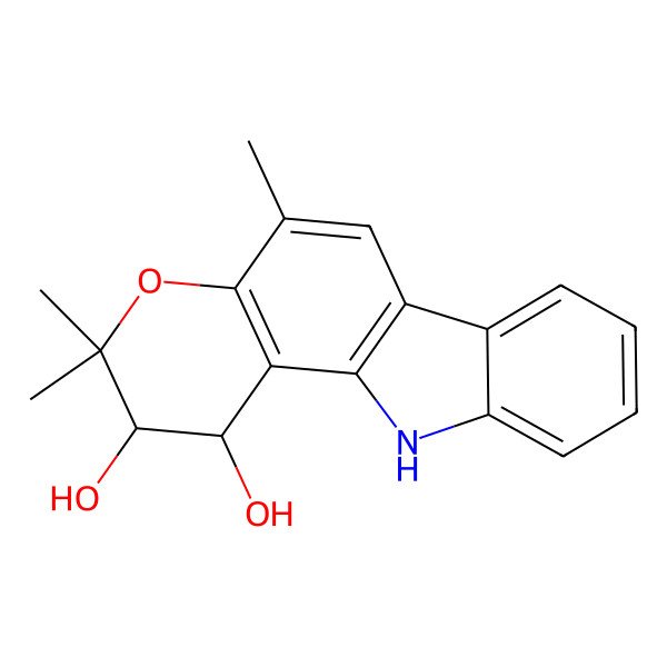 2D Structure of 3,3,5-trimethyl-2,11-dihydro-1H-pyrano[3,2-a]carbazole-1,2-diol