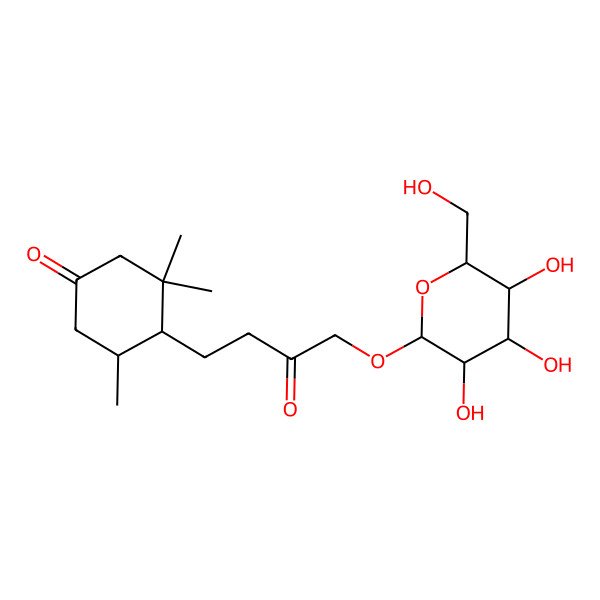 2D Structure of 3,3,5-Trimethyl-4-[3-oxo-4-[3,4,5-trihydroxy-6-(hydroxymethyl)oxan-2-yl]oxybutyl]cyclohexan-1-one