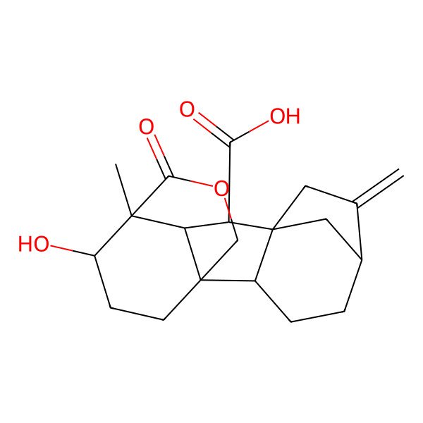 2D Structure of 17-Hydroxy-11-methyl-6-methylidene-12-oxo-13-oxapentacyclo[9.3.3.15,8.01,10.02,8]octadecane-9-carboxylic acid