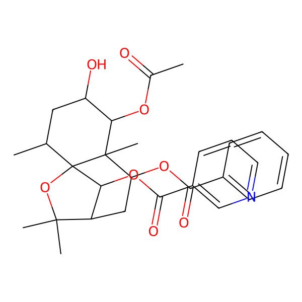 2D Structure of [(1S,2R,4S,5R,6R,7S,9R,12S)-5-acetyloxy-7-benzoyloxy-4-hydroxy-2,6,10,10-tetramethyl-11-oxatricyclo[7.2.1.01,6]dodecan-12-yl] pyridine-3-carboxylate