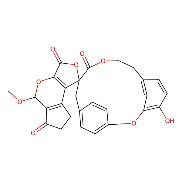 2D Structure of 4-Hydroxy-8'-methoxyspiro[2,10-dioxatricyclo[12.2.2.13,7]nonadeca-1(16),3,5,7(19),14,17-hexaene-12,3'-4,7-dioxatricyclo[7.3.0.02,6]dodeca-1(9),2(6)-diene]-5',10',11-trione