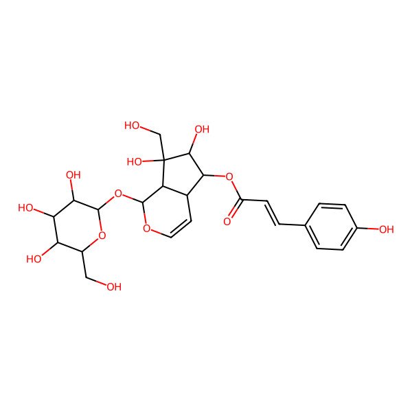 2D Structure of [(1S,4aR,5S,6R,7S,7aS)-6,7-dihydroxy-7-(hydroxymethyl)-1-[(2S,3R,4S,5S,6R)-3,4,5-trihydroxy-6-(hydroxymethyl)oxan-2-yl]oxy-4a,5,6,7a-tetrahydro-1H-cyclopenta[c]pyran-5-yl] (E)-3-(4-hydroxyphenyl)prop-2-enoate