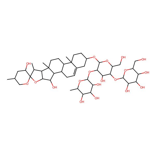 2D Structure of 2-[2-(3,3'-Dihydroxy-5',7,9,13-tetramethylspiro[5-oxapentacyclo[10.8.0.02,9.04,8.013,18]icos-18-ene-6,2'-oxane]-16-yl)oxy-4-hydroxy-6-(hydroxymethyl)-5-[3,4,5-trihydroxy-6-(hydroxymethyl)oxan-2-yl]oxyoxan-3-yl]oxy-6-methyloxane-3,4,5-triol