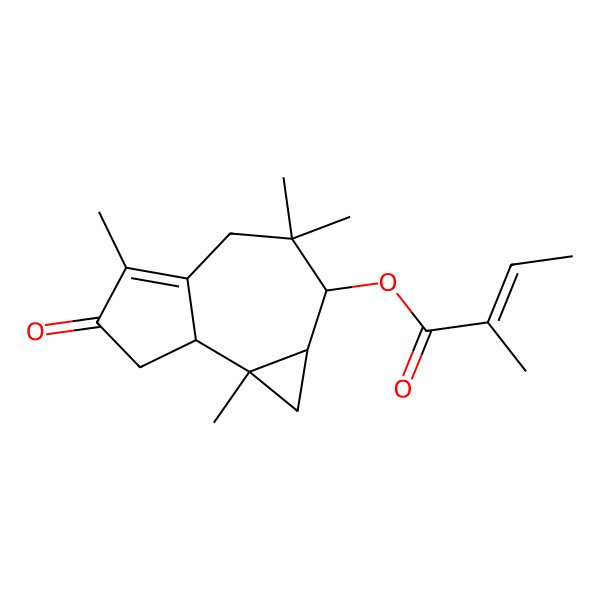 2D Structure of (3,3,5,7b-Tetramethyl-6-oxo-1,1a,2,4,7,7a-hexahydrocyclopropa[e]azulen-2-yl) 2-methylbut-2-enoate
