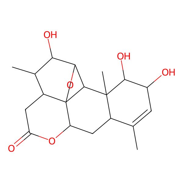 2D Structure of (1S,4R,5R,6R,7S,11R,13S,16S,17S,18S,19R)-5,16,17-trihydroxy-6,14,18-trimethyl-3,10-dioxapentacyclo[9.8.0.01,7.04,19.013,18]nonadec-14-en-9-one