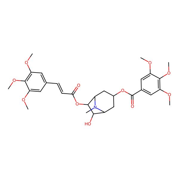 2D Structure of [(1R,3S,5S,6R,7S)-6-hydroxy-8-methyl-7-[(E)-3-(3,4,5-trimethoxyphenyl)prop-2-enoyl]oxy-8-azabicyclo[3.2.1]octan-3-yl] 3,4,5-trimethoxybenzoate
