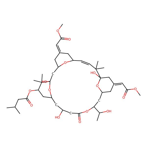 2D Structure of [(1S,3S,5Z,7S,8E,11R,13Z,15R,17R,21R,23S,25R)-1,11,21-trihydroxy-17-[(1S)-1-hydroxyethyl]-5,13-bis(2-methoxy-2-oxoethylidene)-10,10,26,26-tetramethyl-19-oxo-18,27,28,29-tetraoxatetracyclo[21.3.1.13,7.111,15]nonacos-8-en-25-yl] 3-methylbutanoate
