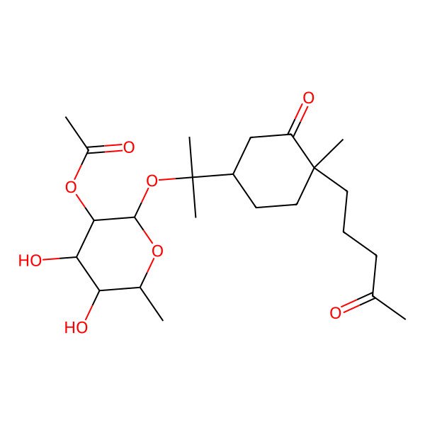 2D Structure of [(2S,3R,4S,5R,6R)-4,5-dihydroxy-6-methyl-2-[2-[(1R,4S)-4-methyl-3-oxo-4-(4-oxopentyl)cyclohexyl]propan-2-yloxy]oxan-3-yl] acetate